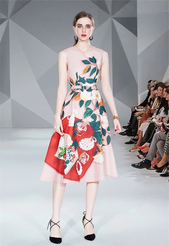 全幅印花修身連衣裙